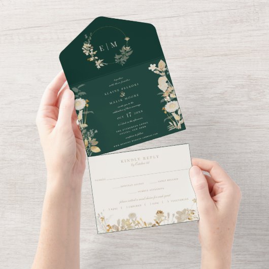Opulent Gilded Garden Wedding All In One Uitnodiging (Afscheurbaar)