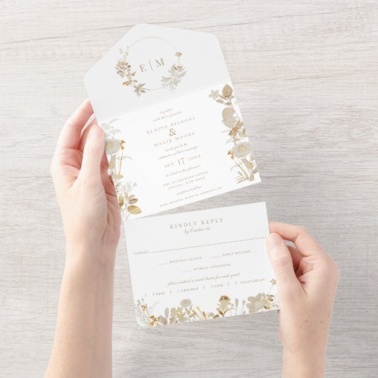 Opulent Gilded Garden Wedding All In One Uitnodiging (Afscheurbaar)