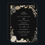 Opulent Gilded Garden Wedding Invitation Kaart<br><div class="desc">Opulente gelede florale en botanische foliage,  trouwuitnodiging met roodzwarte achtergrondkleuren en coördinerende beige tekst. Elegant monochromatische vormgeving in faux gold en beige.</div>