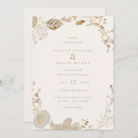 Opulent Gilded Garden Wedding Invitation Kaart (Voorkant / Achterkant)