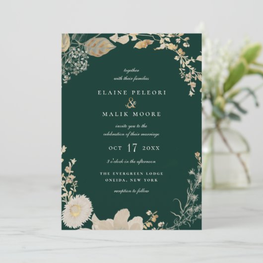 Opulent Gilded Garden Wedding Invitation Kaart (Staand voorkant)