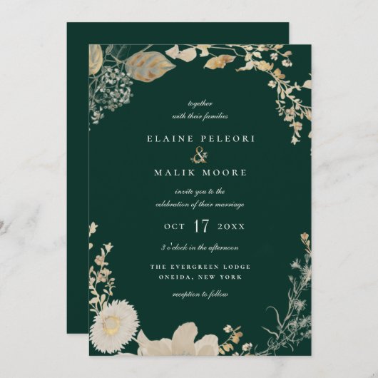 Opulent Gilded Garden Wedding Invitation Kaart (Voorkant / Achterkant)