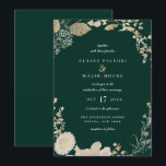 Opulent Gilded Garden Wedding Invitation Kaart<br><div class="desc">Opulente gelede florale en botanische foliage,  huwelijksuitnodiging met smaragdgroene achtergrondkleuren en coördinerende beige tekst. Elegant monochromatische vormgeving in faux gold en beige.</div>