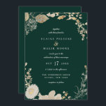 Opulent Gilded Garden Wedding Invitation Kaart<br><div class="desc">Opulente gelede florale en botanische foliage,  huwelijksuitnodiging met smaragdgroene achtergrondkleuren en coördinerende beige tekst. Elegant monochromatische vormgeving in faux gold en beige.</div>