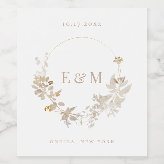 Opulent Gilded Garden Wreath Wedding Wijn Etiket (Enkel label)