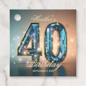 Opulent Glamorous Teal Gold Crystal 40th Birthday Bedankjes Labels (Voorkant)