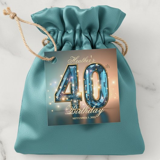 Opulent Glamorous Teal Gold Crystal 40th Birthday Bedankjes Labels