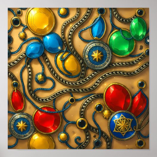 Opulent Gold & Jewel Seamless Wall Art Decor Poster (Voorkant)