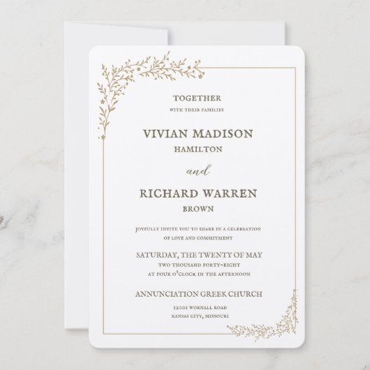 Opulent Gold Leaf Wedding Invitation Kaart (Voorkant)
