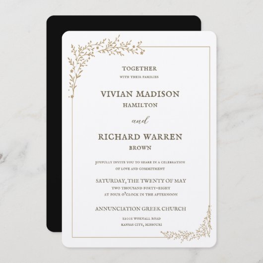 Opulent Gold Leaf Wedding Invitation Kaart (Voorkant / Achterkant)