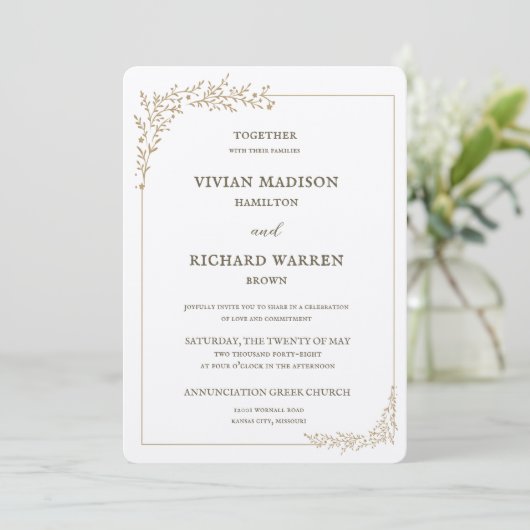 Opulent Gold Leaf Wedding Invitation Kaart (Staand voorkant)