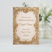 Opulent Gold Scrollwork Wedding Invitations Kaart (Staand voorkant)