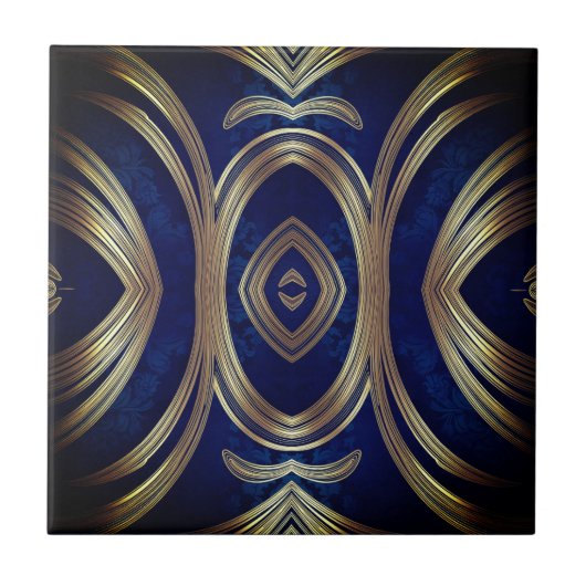 Opulent Gold Symmetry on Deep Blue Tegeltje (Voorkant)