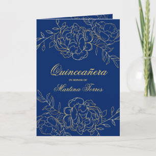 Opulent goud en Royal Blue Floral Quinceanera