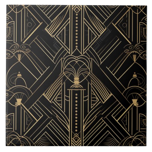 Opulent kunstdeco, zwart goud, geometrisch ontwerp tegeltje (Voorkant)