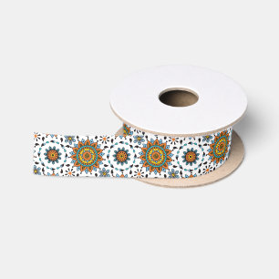 Opulent Maharaja India Star Flower Pattern Satijnen Lint