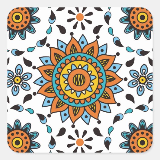 Opulent Maharaja India Star Flower Pattern Vierkante Sticker (Voorkant)