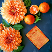 Opulent Mandarijn Sinaasappel Bloemen Trouwdetails Informatiekaartje