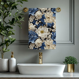 Opulent Navy Blue Ivory Gold Floral Towel Bad Handdoek