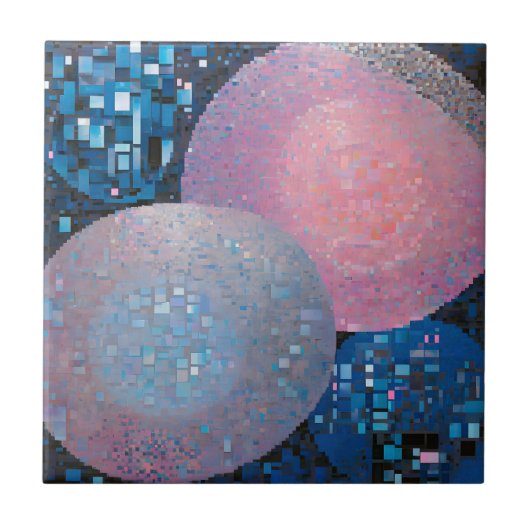 Opulent Ovals: tinten van blauw & roze in Abstract Tegeltje (Voorkant)