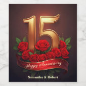 Opulent Red Roses Gold 15e bruiloft Jubileum Wijn Etiket (Enkel label)