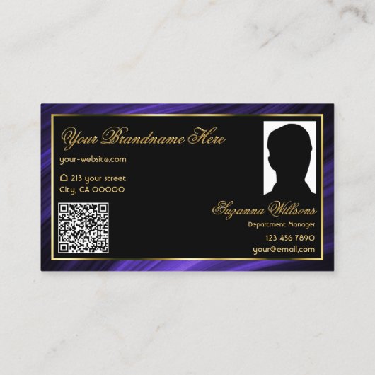 Opulent Royal Blue Gold Crown Logo Foto QR-code Visitekaartje (Achterkant)