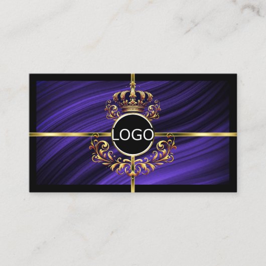 Opulent Royal Blue Gold Crown Logo Foto QR-code Visitekaartje (Voorkant)