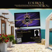 Opulent Royal Blue Gold Crown Logo Foto QR-code Visitekaartje