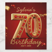Opulent Ruby Red Gold Glitter 70th Birthday Wijn Etiket (Enkel label)
