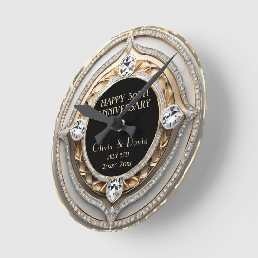 Opulent Silver Diamonds Bruiloft Jubileum Ronde Klok (Hoek)