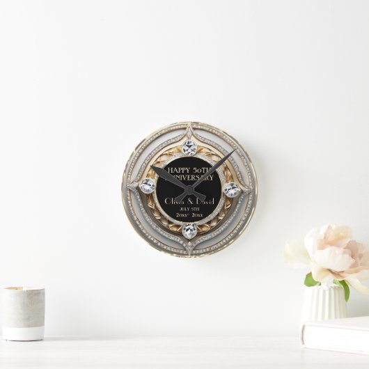 Opulent Silver Diamonds Bruiloft Jubileum Ronde Klok (Huis)