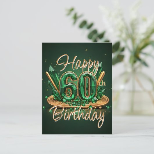Opulent smaragdgroen en goud 60ste verjaardag briefkaart (Staand voorkant)