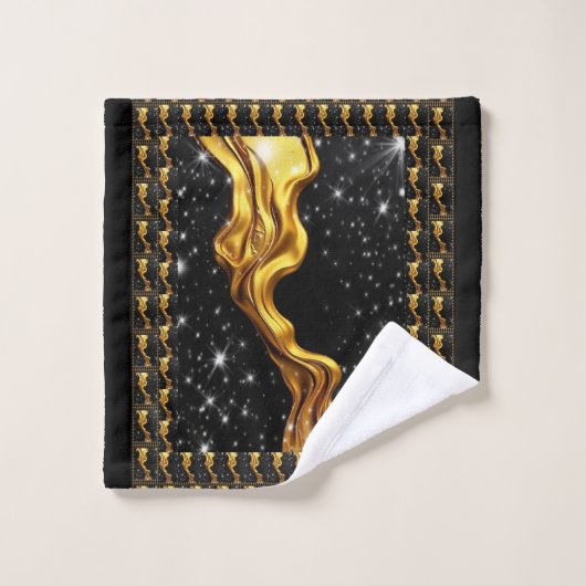Opulent Swirl Full Liquid Gold Black Monochrome Lx Bad Handdoek (Wasdoekje)