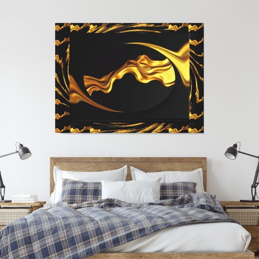 Opulent Swirl Liquid Gold and Black Monochrome Art Canvas Afdruk (Insitu (Slaapkamer))