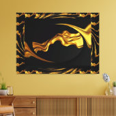 Opulent Swirl Liquid Gold and Black Monochrome Art Canvas Afdruk (Insitu (Woonkamer))