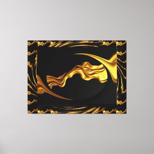 Opulent Swirl Liquid Gold and Black Monochrome Art Canvas Afdruk (Voorkant)