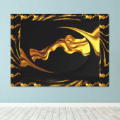 Opulent Swirl Liquid Gold and Black Monochrome Art Canvas Afdruk (Insitu (Houten vloer))