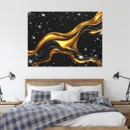 Opulent Swirl Liquid Gold Black Monochro Achempong Canvas Afdruk