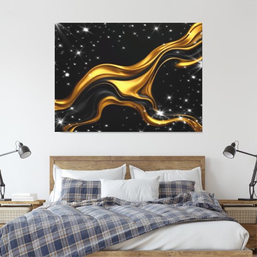 Opulent Swirl Liquid Gold Black Monochro Achempong Canvas Afdruk (Insitu (Slaapkamer))
