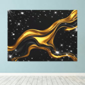 Opulent Swirl Liquid Gold Black Monochro Achempong Canvas Afdruk (Insitu (Houten vloer))