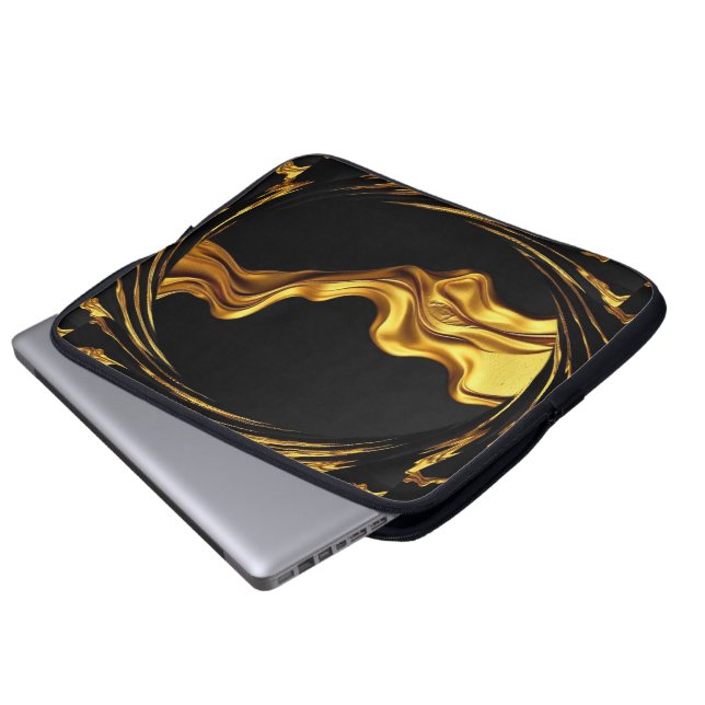 Opulent Swirl Liquid Gold Black Monochro Christian Laptop Sleeve (Voorkant onderkant)