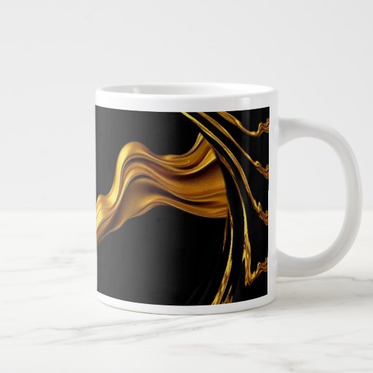 Opulent Swirl Liquid Gold Black Monochrom Designer Grote Koffiekop (Rechts)