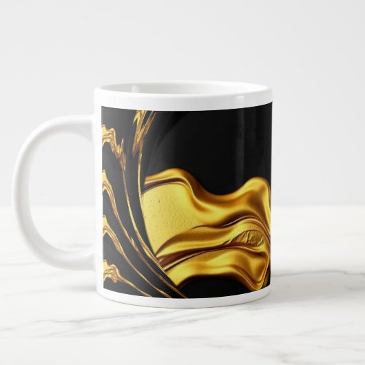 Opulent Swirl Liquid Gold Black Monochrom Designer Grote Koffiekop (Links)