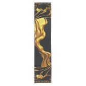Opulent Swirl Liquid Gold Black Monochrom Designer Korte Tafelloper (Voorkant)