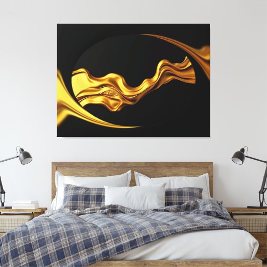 Opulent Swirl Liquid Gold Black Monochrome Achempo Canvas Afdruk (Insitu (Slaapkamer))