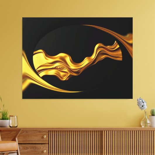 Opulent Swirl Liquid Gold Black Monochrome Achempo Canvas Afdruk (Insitu (Woonkamer))