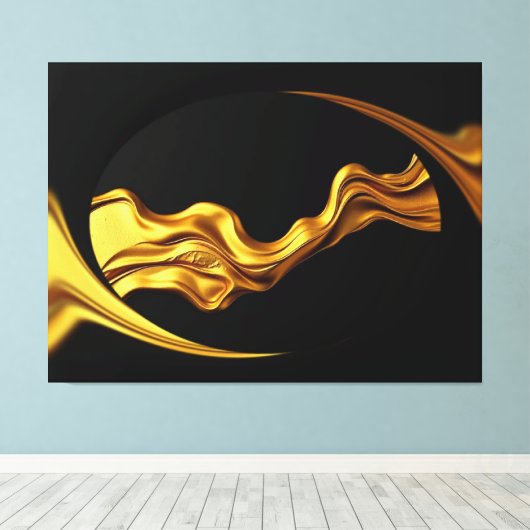 Opulent Swirl Liquid Gold Black Monochrome Achempo Canvas Afdruk (Insitu (Houten vloer))