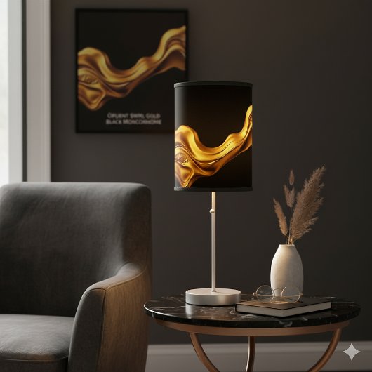 Opulent Swirl Liquid Gold Black Monochrome Art  Canvas Afdruk