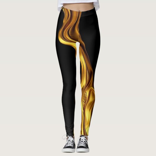 Opulent Swirl: Liquid Gold Black Monochrome Art    Leggings (Voorkant)