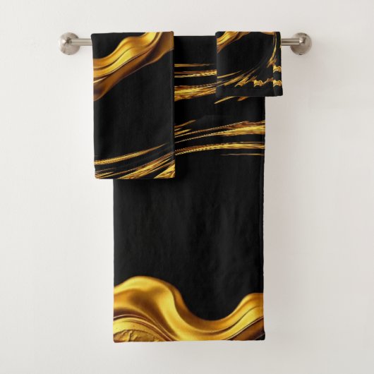 Opulent Swirl Liquid Gold Black Monochrome Christi Bad Handdoek (Insitu)